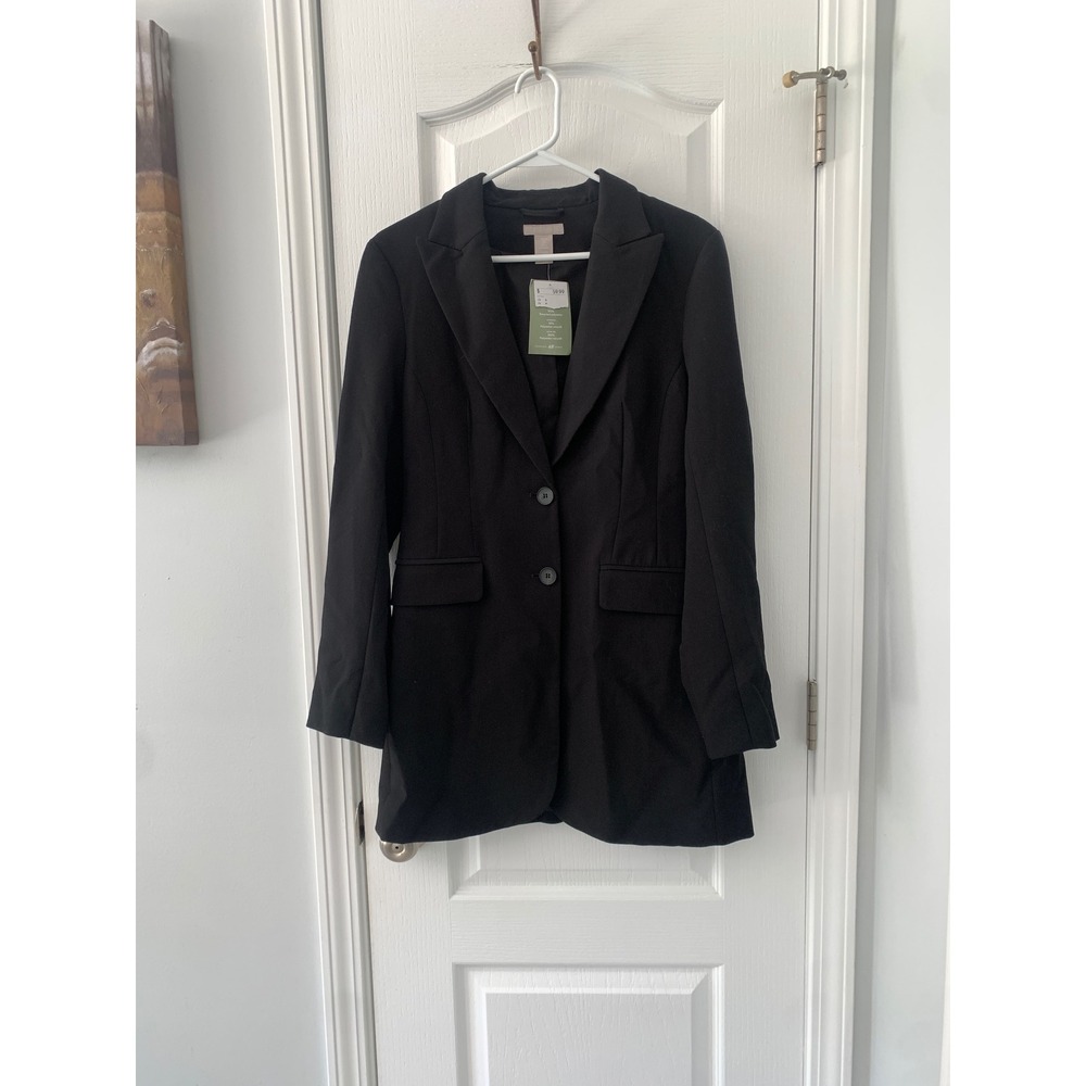 HM Black Longline Two Button Fitted Blazer Jacket Womens Size Small NEW